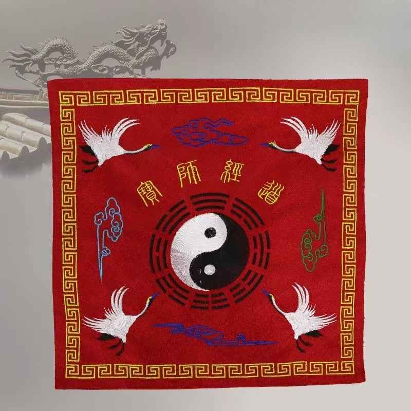 Crane-Embroidered Sacred Altar Cloth – Premium Jacquard Ritual Fabric (37x37cm)